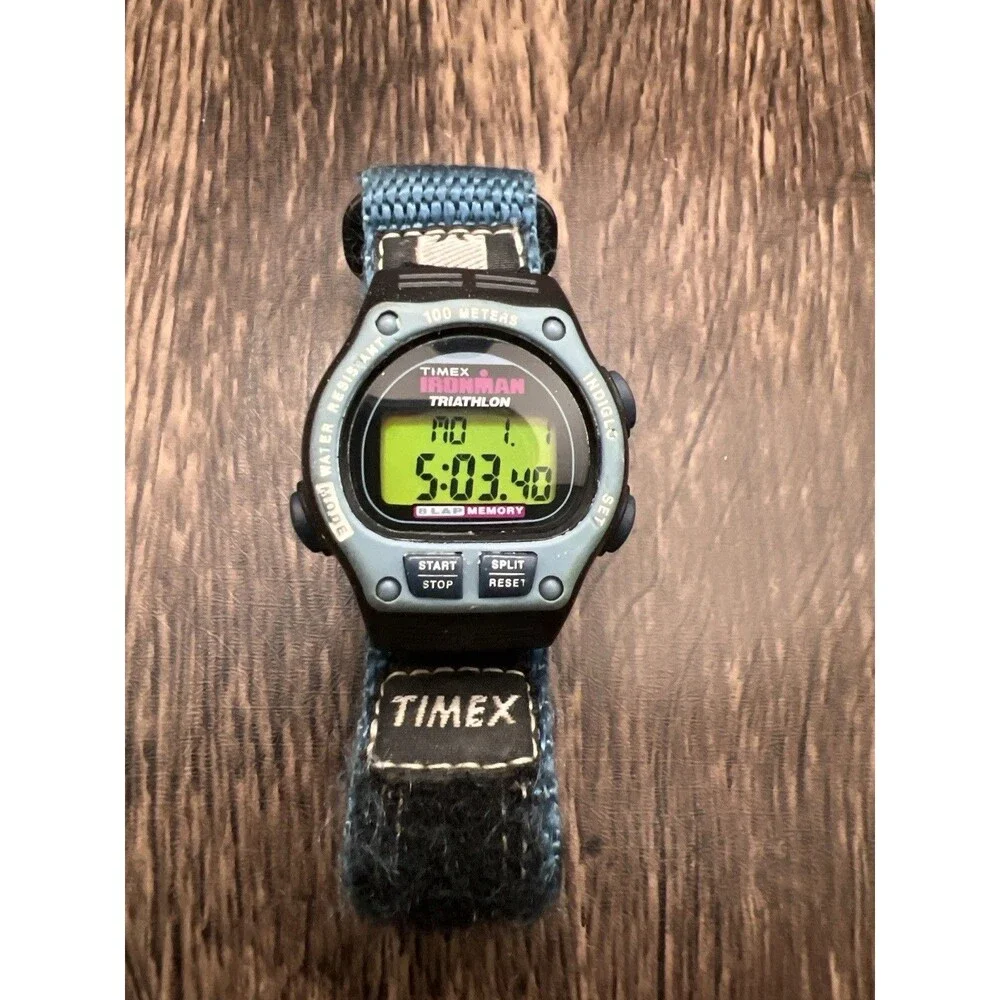 Vintage Timex Ironman Triathlon Digital Watch Women's Day Date 8 Lap NEW BATTERY